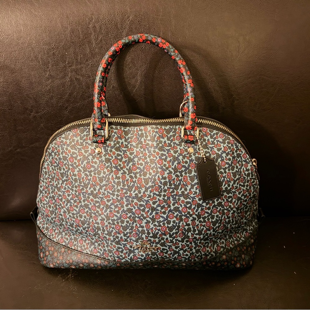 COACH LIMITED EDITION Tea Rose Dome satchel Black and Red Floral Satchel - Picture 2 of 7